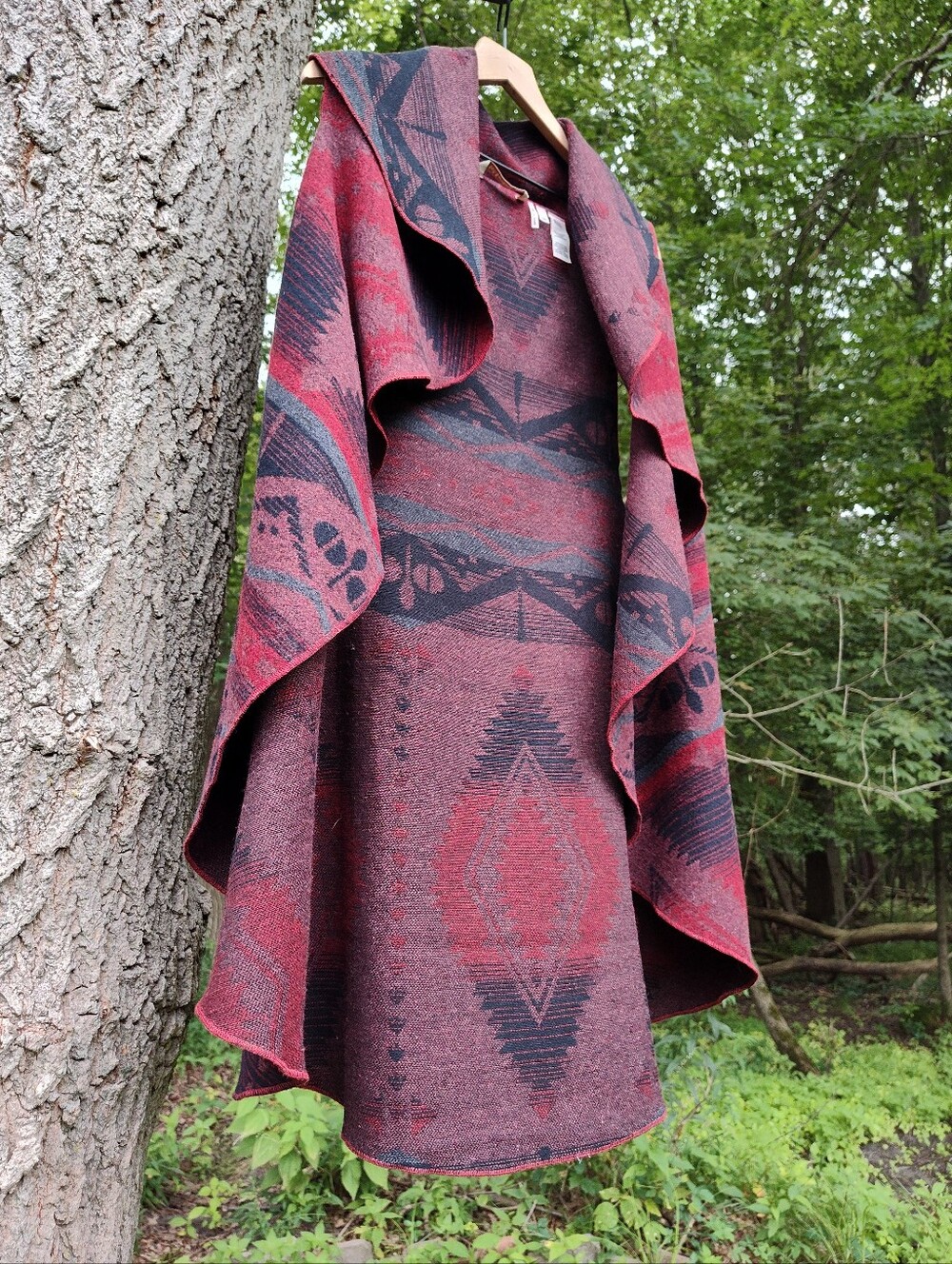Dark Red Aztec Sleeveless Long Open Cardigan Sweater Soft Surroundings L/XL - Picture 2 of 10